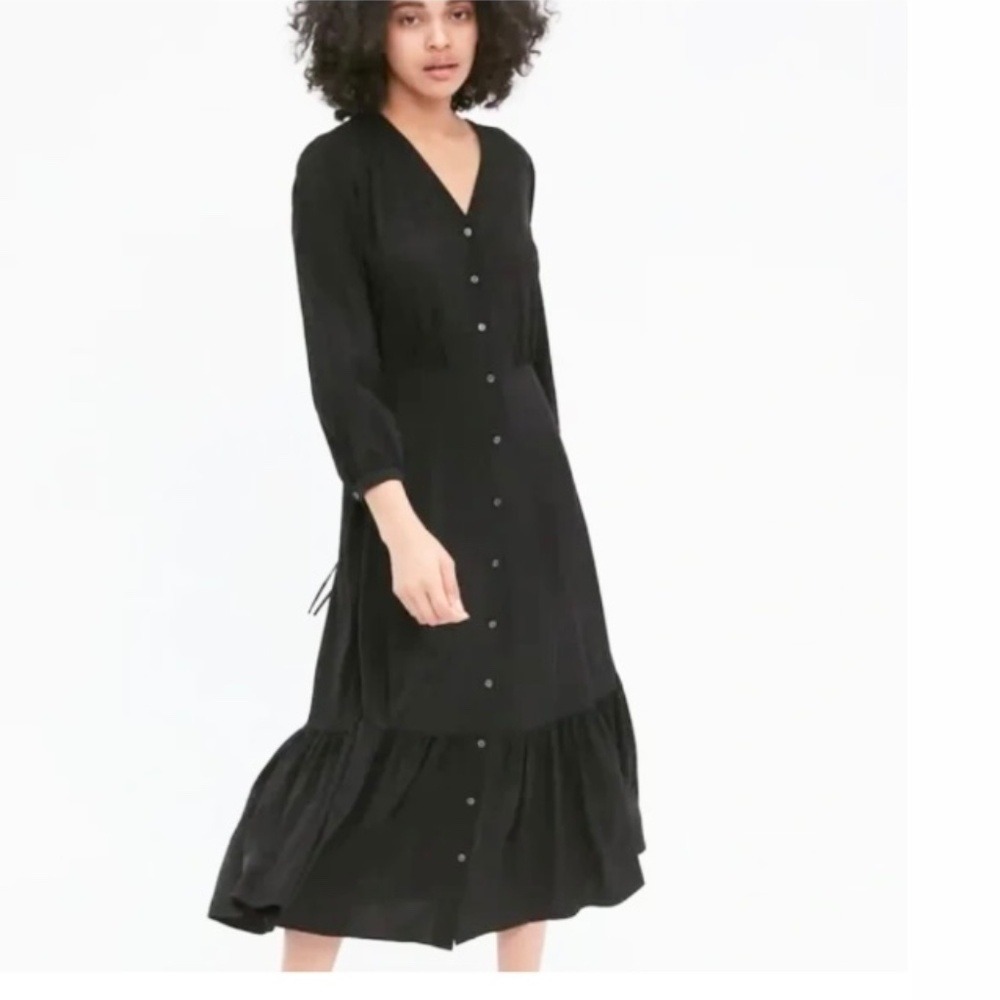 Uniqlo Button Front Tiered Midi Dress, Womens M Black
